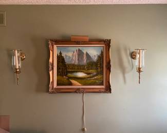 Oil painting; wall sconces 