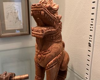 Wood Carved Foo Dog 
