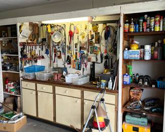 Loads of hand tools also plenty of packaged items, spray paints, painting supplies and many new unused items. 