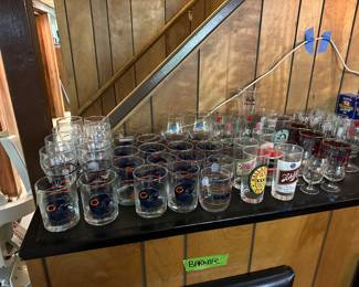 Assorted barware including Chicago Bears glassware