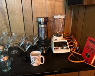 Assorted barware and kitchen appliances