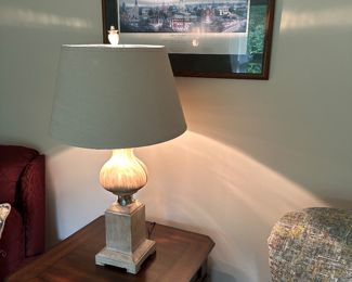 stone looking wood lamp