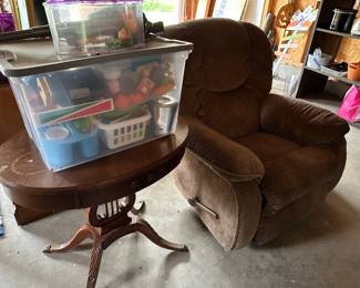 Mahogany harp table, lazyboy recliner