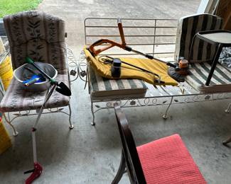 wrought iron sofa and chair, no cushions 