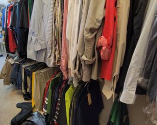 Massive closets FULL of mens & ladies clothing, shoes, boots, belts, suits, +++ 