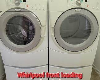 Whirlpool front loading washer & dryer on pedestals