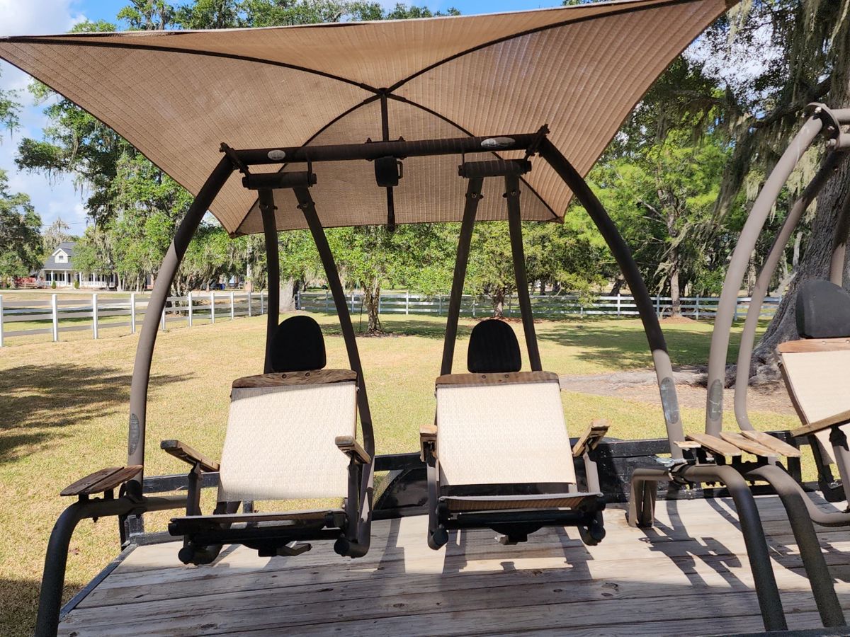 Really Cool Porch Swings and we have 2. They bought these at Houston Livestock Show.