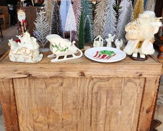 Farmhouse Serving Cart on Wheels - Christmas Decor - Trees