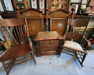 2 Antique Rocking Chairs - Nightstand - Full bed Frame