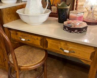 Wash bowl & pitcher, bentwood chair