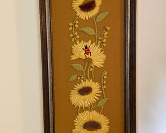 Crewel embroidery sunflowers