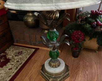 MCM small table w/green crystal & marble top