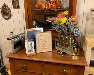 Antique oak dresser & mirror
