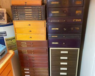 Watch maker's cabinets full of parts 