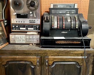 Antique Cash Register & Teac Reel to Reel