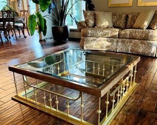 Erwin Lambeth Brass, Wood, & Glass Coffee Table. Super feng shui