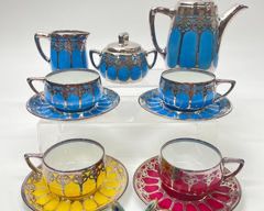 Fancy Fine Antique Rosenthal China Silver Overlay Tea Set
