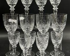 Fine Rogaska Gallia Crystal Etched Wine Glasses & Mini Wine Glasses
