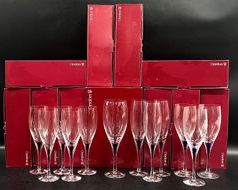 Fine Orrefors Sweden Intermezzo Blue Claret Crystal Glasses All With Boxes
