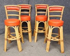 Fantastic Vintage Bamboo Rattan Barstools Vinyl Seats
