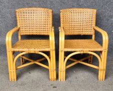 2 Vintage Bamboo Rattan Arm Chairs MCM Style
