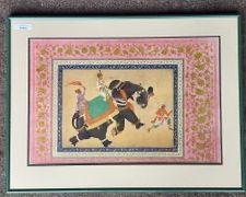 Original Antique Hand Painted Indian Mughal Painting Framed & Matted
