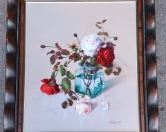 Original Martina Yeon 1960's Contemporary Realism Still Life Oil Painting on Canvas Framed trompe Loeil
