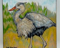 Sarah Fowler Great Blue Heron Painting on Wood Wall Art Work
