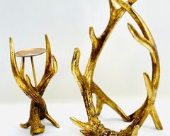 Vintage Decorative Gilded Faux Deer Antler Decor And Candle Holder
