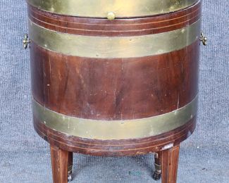 Antique Inlaid Wine Cooler Cellaret Zinc Lined hinged top Brass on Casters
