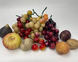 Antique Decorative Fruits & Nuts in Carrare Marble With Bunches Grapes Italian Alabaster Marble Stone Fruit

