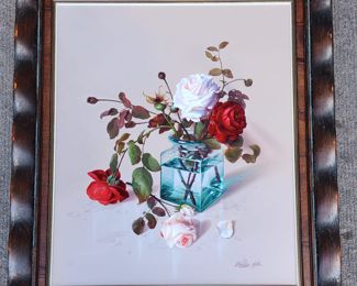 Original Martina Yeon 1960's Contemporary Realism Still Life Oil Painting on Canvas Framed trompe Loeil
