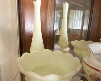 Fenton Satin Custard pieces