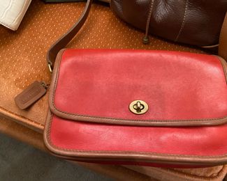 Vintage Dooney & Bourke Red w/tan leather trim purse