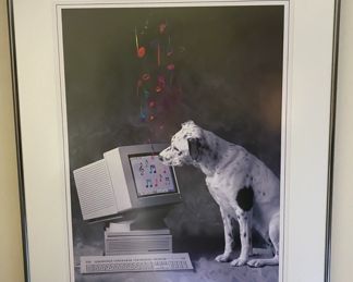Nipper (RCA Dog) looking at Desktop computer