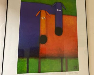 Purple & Orange Dogs  :PALS" Framed and signed print by Daniel Kessler