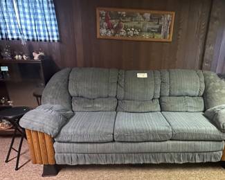 Couch; MCM Style Glass Front Cabinet