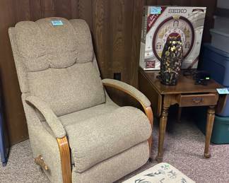 Lazy Boy Rocker/ Recliner; Kling Drop Sides End Table; Seiko Limited Edition Melodies in Motion Wall Clock