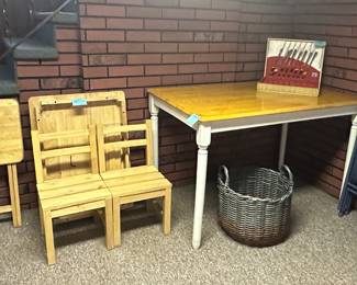 Child's Table and Chairs; Kitchen Table; Silver Plate Flatware; Folding Chairs