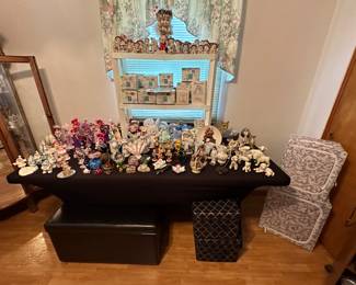 Storage Chest; Dreamsicles; Lenox Animals; Dof Figurines; Lenox Blown Glass Teapots; Thomas Kincade Portraits of Styles Thru The Years; Hamilton Collection Visions of Mary; Avon Lady Head Thimbles; Norman Rockwell Mugs, Plate and Figurine