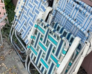 Vintage aluminum lawn chairs. Need to replace strapping priced to move 