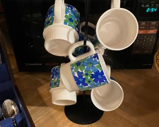 Vintage coffee cup stack set with holder 