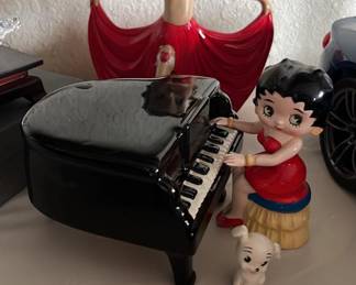 Betty Boop red dress with garter & Betty Boop Playing Piano Music Box Figurine “I Wanna Be Loved By You