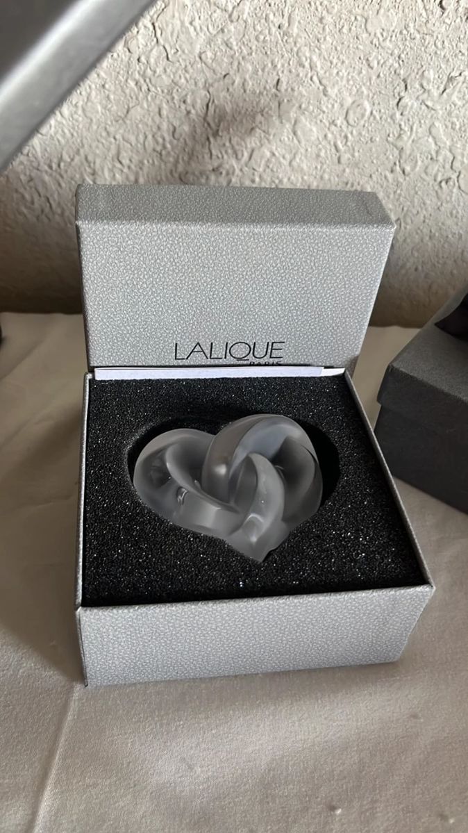 Lalique French Frosted Art Glass Heart Paperweight