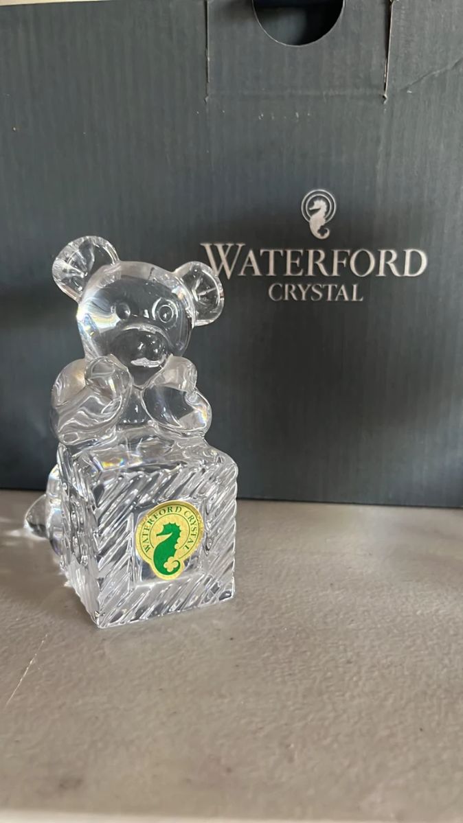 Waterford Crystal Teddy Bear on Block