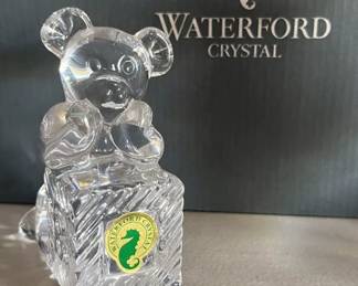 Waterford Crystal Teddy Bear on Block