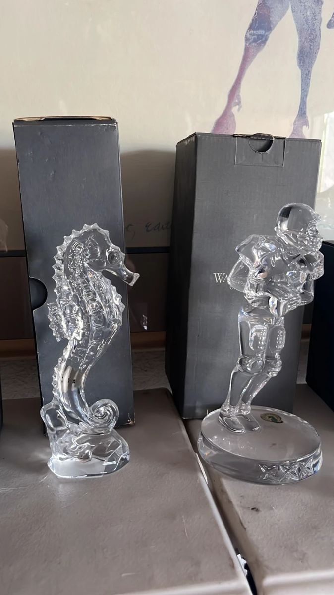 Waterford Ireland Crystal Seahorse Figurine & Waterford Crystal Football Player Figurine