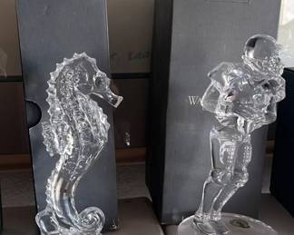 Waterford Ireland Crystal Seahorse Figurine & Waterford Crystal Football Player Figurine