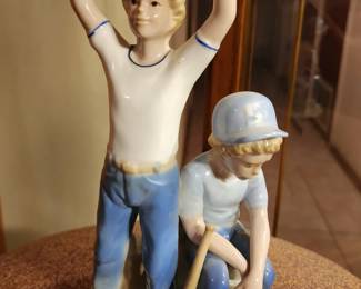 Paul Sebastian 1989 Baseball Boys Blue & White Porcelain Figurine
