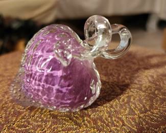 Levay Art Crystal Glass Purple Strawberry Paperweight